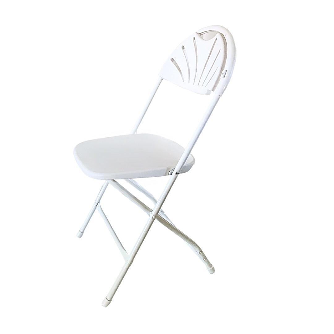 White Fan Back Folding Chair Wedding Rental Brantford